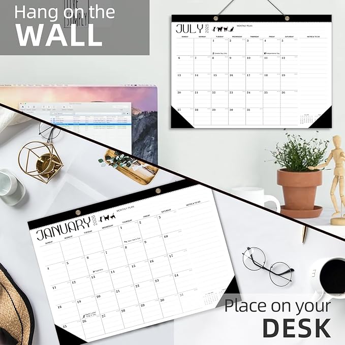 Desk Calendar 2026 - With 2 sticker, 17-Month (Aug 2025 - Dec 2026) Large 17x12 Inches, Desktop/Wall Monthly Calendar for Home, School & Office (Cat)