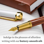 Ellington Pens Luxury Fountain Pen Set - Smooth Fine Nib - Includes 3 Ink Cartridges, Refillable Ink Converter, Gift Box - Fountain Pens For Writing, Calligraphy, Journaling, Sketching (Ivory Suede)