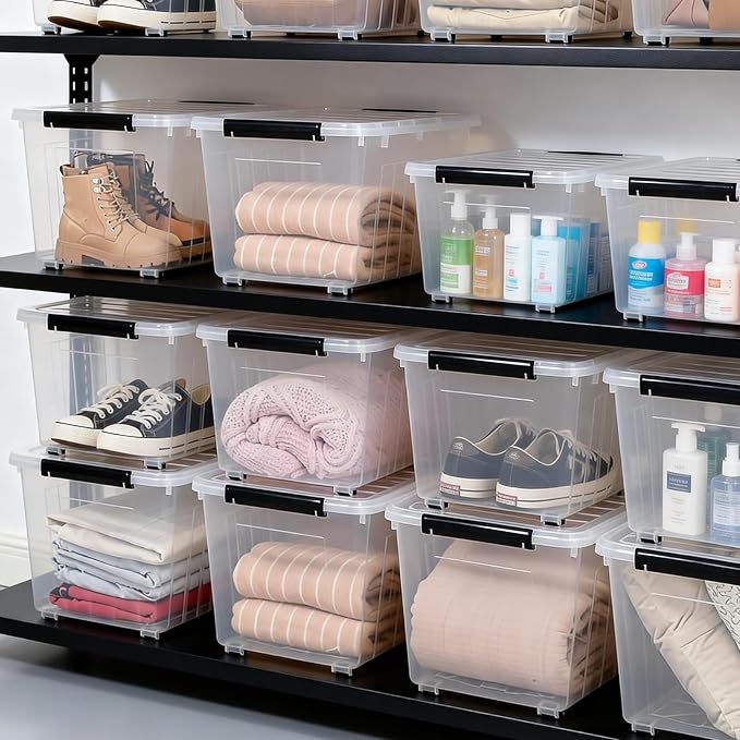Citylife 82 QT Clear Plastic Storage Bins with Lids Stackable and Nestable Storage Boxes with Lids Large Plastic Storage Containers for Garage, Closet, Kitchen, 4 Packs
