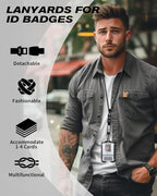 LIUGX Badge Holder with Heavy Duty Breakaway Lanyard, Carbon Fiber-Texture, Durable ID Card Holder (Holds 6 Cards) with Quick Release Detachable Buckle, Metal Clip, American Flag