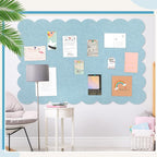 Mooliwe Scalloped Felt Bulletin Board 72 x 48 Inches Foldable Light Blue Pin Cork Board Alternative for Wall, 6' x 4' Trifold Picture Vision Self Adhesive Bulletin Decorative