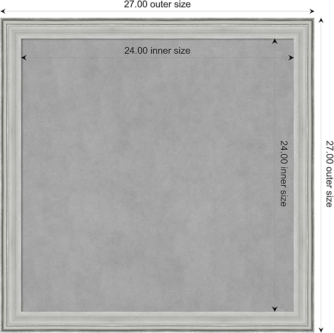 Amanti Art Silver Framed Magnetic Board 27x27 Medium Vision Board for use with Magnets, 100% Metal Sheet to Display Items as Office Decor or for Home Organization in mudroom, Kitchen or Kids Room