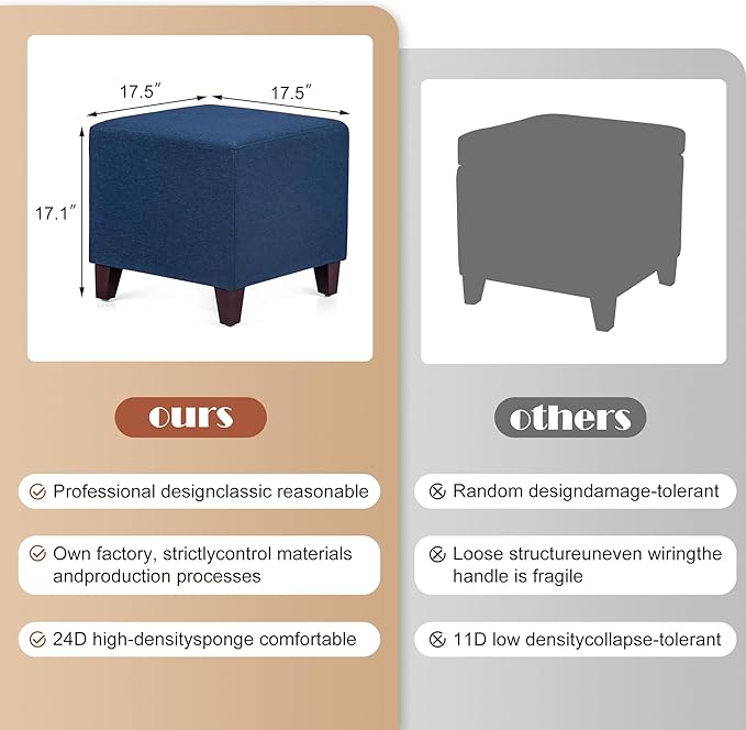 Edeco Ottoman with Square Cube Design, 16 Inch Footstools and Ottomans Small, Large Load Capacity, Square Foot Rest Ottoman for Living Room