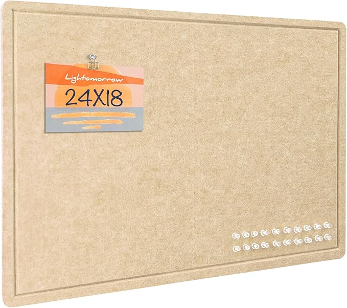 Lightomorrow Bulletin Board, 24 x 18 inches Decorative Felt Pin Board, Cork Board Alternative for Wall, Foldable Photo Board with 20 Pushpins - Beige Brown