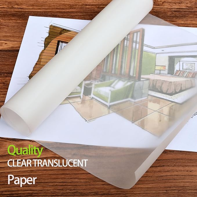 SEMLEART Tracing Paper Roll,17.5-inch x 50yard，White Translucent Vellum,Pattern Paper for Sewing, Drawing, Sketching, Gift Wrapping