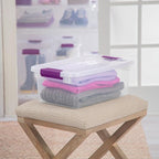 STERILITE 15 Qt ClearView Latch Storage Box, Stackable Bin with Latching Lid, Plastic Container to Organize Shoes in Closet, Clear Base, Lid (Pack of 12)