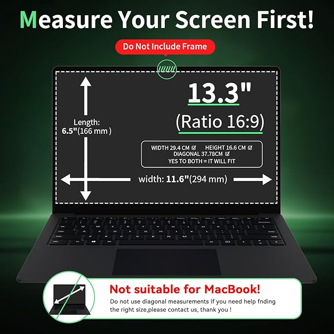 Laptop Privacy Screen 13.3 Inch, Laptop Screen Privacy Shield 16:9 Aspect Ratio Anti-Glare Blue Light Computer Monitor Protector,Removable 13in Filter for Lenovo HP Acer Asus Thinkpad Envy Xps