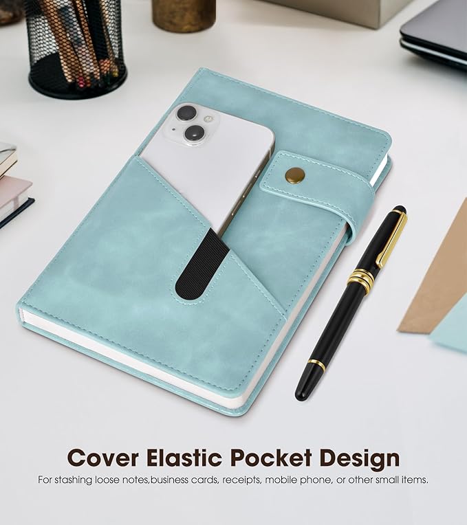 vfaejll A5 Lined Leather Journal Notebook for Men Women,5.9" X 8.4" Hardcover Journal with Pen,200 Pages 100 Gsm Thick Ruled Paper Daily Diary for School,Travel,Business,Work,Home Writing