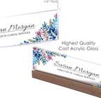 ARTBLOX | Office Personalized Name Plate Blue Leaf Design On Clear Acrylic Glass for Desk with Business Card Holder