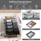 COSTWAY 15 Drawers Storage Cart, Multipurpose Rolling Utility Cart on Wheels w/Lockable Wheels & Removable Drawers, Mobile Tools Scrapbook Paper Organizer Cart for Office School Home, Mixed Black