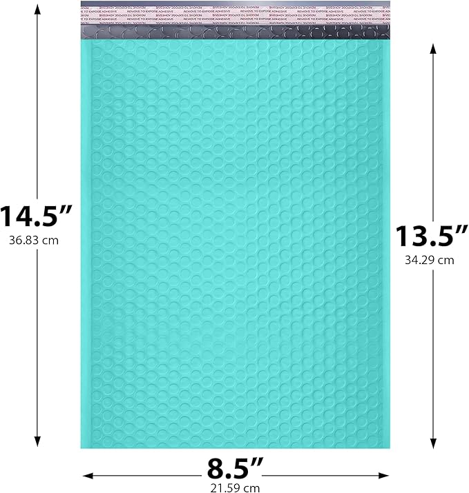 Teal Poly Bubble Mailers 8.5x14.5 inch #3 | Self Seal Padded Envelopes | Cushioned Bubble Mailer | Usable Size 8.5x13.5 | WaterProof | Lightweight mailing Shipping Bags | 100 Pack Bulk