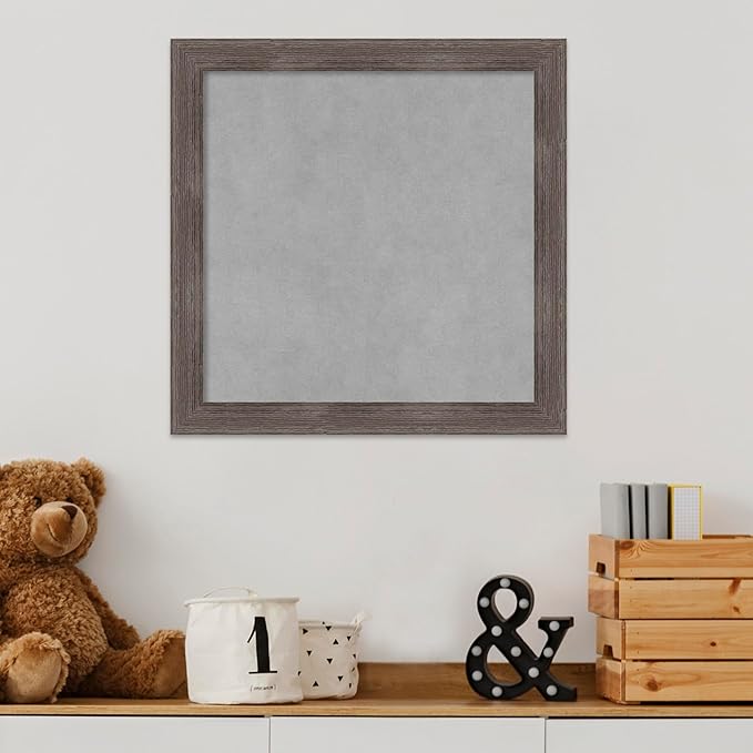 Amanti Art Grey Framed Magnetic Board 19x19 Small Vision Board for use with Magnets, 100% Metal Sheet to Display Items as Office Decor or for Home Organization in mudroom, Kitchen or Kids Room
