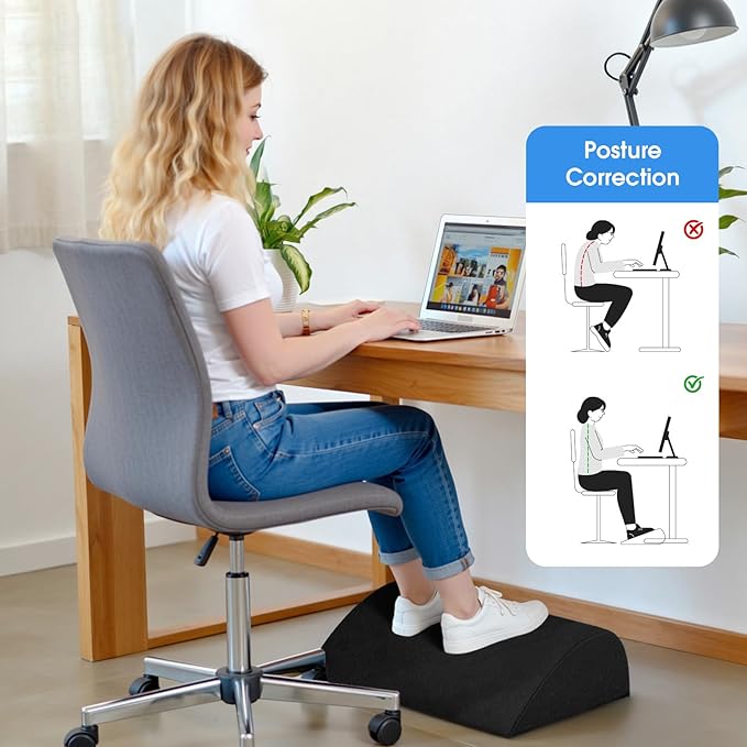 ComfyInLove Foot Rest for Under Desk at Work - Non-Slip Foot Stool with 3 Adjustable Heights, Ergonomic Under Desk Footrest with Washable Cover for Desk, Home, Office, Car (Black)