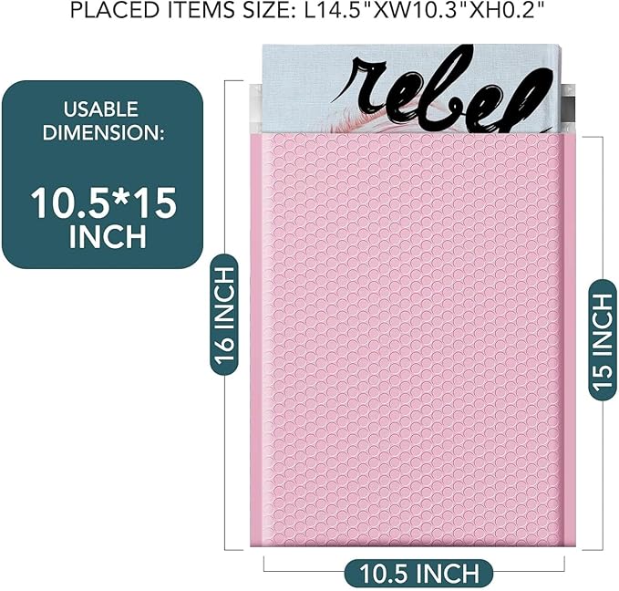 Metronic 40 Pack Bubble Mailers 10.5x16 ", Light Pink, Strong Adhesion Bubble Envelope, WaterProof #5 for Small Businesses, Bubble Mailers Usable Size 10.5x15