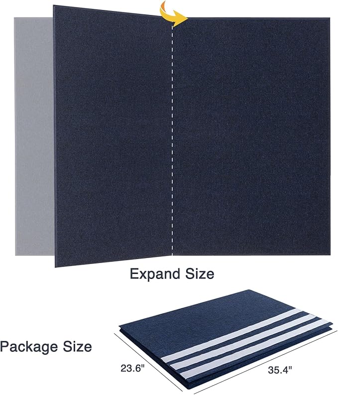 Thickened Bulletin Board - 47 x 35 Inches, Decorative Felt Board Pin Board for Wall - 4' x 3' Foldable Photo Display Board with Self-Adhesive Tape, Includes 20 Push Pins - Dark Blue
