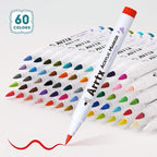 Arrtx 60 Colors Acrylic Paint Pens, Paint Markers Pens, for Artists Adults Coloring Drawing Scenery Landscape Natural- Brush Tip for Rock Painting, Wood, Canvas, DIY Crafts Making Art Supplies-60C