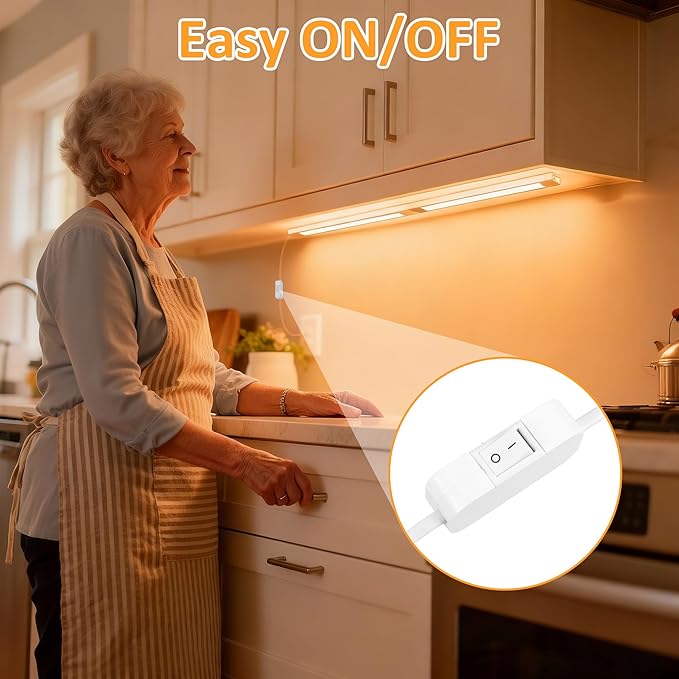 maylit Under Cabinet Lighting Plug in, 2Pcs 14 Inch Linkable Ultra Bright LED Light Bars, Renter Friendly Lamp, Wired 110V 120V Indoor Lights for Kitchen Cabinet, Counter, Workbench, Shelf, Warm White