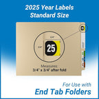 2025 Year Stickers, Doctor Stuff 2025 Chart Stickers, Yellow/Black Color Coded, Arden Style, USA Made Year Labels for End Tab File Folders, 500/Roll, 1 Roll, 3/4" x 1-1/2"