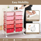 LDAILY 10 Drawer Rolling Cart, Storage Cart Organizer on Wheels, Drawer Cart with Metal Frame & Large Storage Capacity, Rolling Cart with Drawers for Living Room Classroom, Office