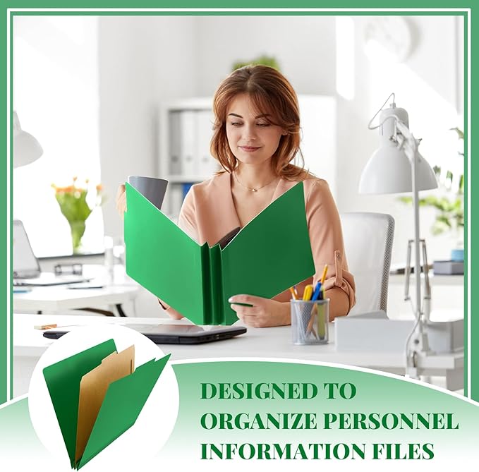 Skyygemm 48 Pcs Classification Folders Letter Size, 1 Divider Pressboard File Folder with Fasteners, Expanding File Organizer Bulk for School Teachers, Office Employee, Coworker, Staff (Dark Green)
