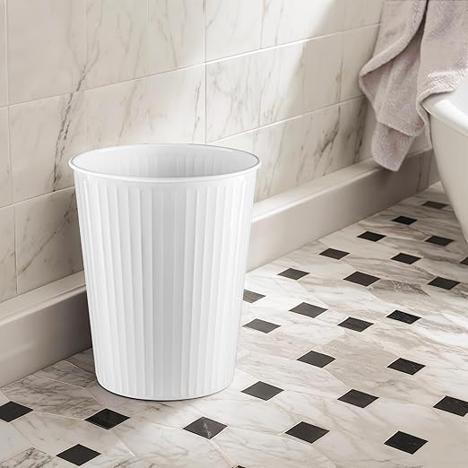 Monarch Abode Metal Bathroom Trash Can – Waste Basket for Bedroom, Office Desk, & Dorm, Handcrafted Ridge Embossed, Durable Decorative White Small Trash Can Bathroom Garbage Bin Wastebasket