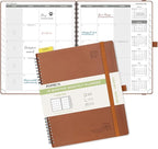 POPRUN Monthly Planner 2026-2027 (Large 8.5" x 10.5") 18 Months Calendar Book(Jan 2026 - Jun 2027) - 4 Pages per Month with Expense & Notes, Stair-like tabs, Leather Cover, Sunday Start - Brown