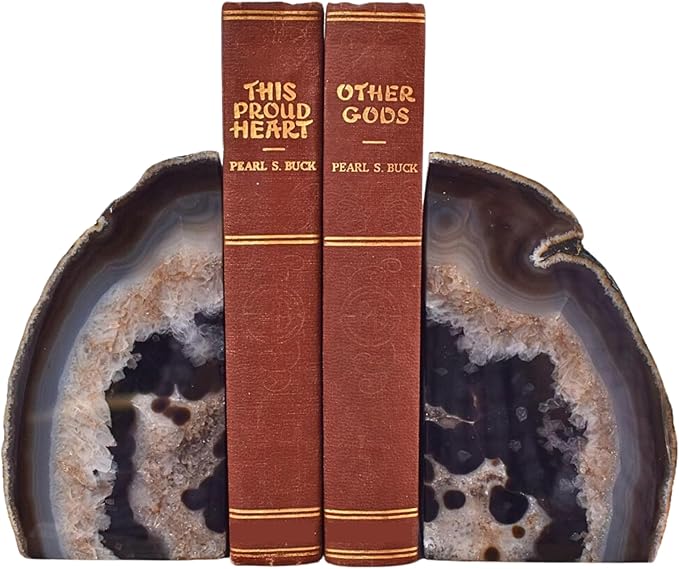 Nature's Decorations Agate Bookends - A Quality Natural Geode with Non-Skid Rubber Bumpers for Shelves, Office, Home Decor - Heavy Duty Cool Crystal Stone (4-6 LB)