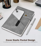 vfaejll Grey A5 Lined Leather Journal Notebook for Men Women,5.9" X 8.4" Personalized Hardcover Journal with Pen,200 Pages 100 Gsm Thick Ruled Paper Daily Diary for Travel,Business,Work,Writing