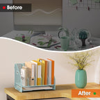 OrgMate Desk File Folder Holder Organizer-5 Vertical Compartments Racks and Paper Letter Tray,Mesh Magazine File Holder Sorter,Desktop Accessories & Workspace Organizers for Home,Office,School-Blue