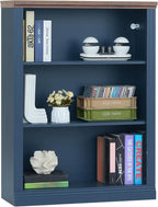 RWYHG 43" Blue Tall Bookshelf,3-Tier Thick Wooden Book Shelf with Adjustable Shelves,Free Standing Farmhouse Bookcase with Open Display Storage,Floor Vintage Bookshelves for Living Room,Office