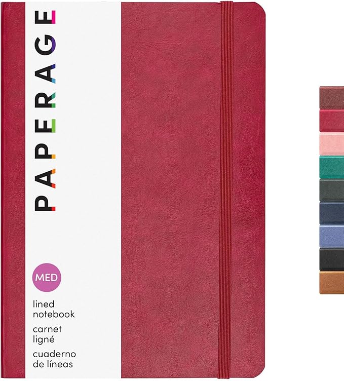 PAPERAGE Softcover Lined Journal Notebook (Red), 160 Pages, Medium College Ruled Notebook, 5.6 inches x 7.9 inches - 100 GSM Thick Premium Paper, Soft Vegan Leather Journal for Home, Work & School