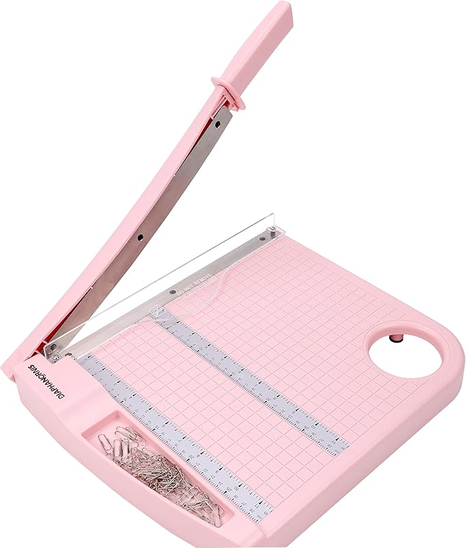 Paper Cutter,Paper Trimmer12" Cutting Length Heavy Duty Guillotine Paper Slicer with Safety Guard and Blade Lock,12 Sheets Capacity,Ideal for Offices,Homes,Printing Shops,Photo Studios (13079PINK)