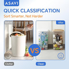 ASAVI Trash Sorting Stickers (6-Pack) – 6x4.8 Waterproof Vinyl Waste Labels with Strong Adhesive, Durable Outdoor/Indoor Use, Icon-Based Design for Home, Office, Commercial Bins (Bucket-Shaped)
