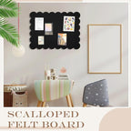 Mooliwe Scalloped Felt Bulletin Board 24 x 18 Inches Foldable Black Pin Cork Board Alternative for Wall, 2' x 1.5' Trifold Picture Vision Self Adhesive Bulletin Decorative