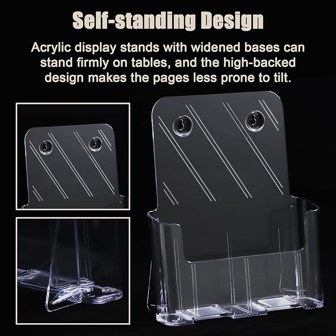 xydstay Acrylic Brochure Holder 8.5x11 Inches Slant Back Design, Clear Display Stand, Plastic Table Stand Sign Holder,Pamphlet Holder Flyer Holder, Acrylic Display Stand, Acrylic Table Signs Plastic Paper Holder for Office, Home, Store, 4 Pack