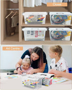 NUMIFUN Plastic Storage Bins with Lids 6 Pack Storage Organizer, 7 Quart Stackable Storage Bins with Buckle-Up Latches and Handle Storage totes easy for Home Office Pantry Organization, Clear Lids