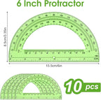 Hoiny 10 Pack Clear Protractor, 6 Inch Plastic Protractors, 180 Degrees Accurate Math Geometry Tools for School, Office, Classroom (Green)