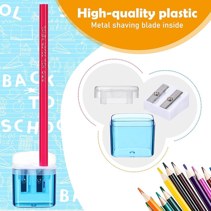 Teling 180 Pcs Manual Pencil Sharpeners Bulk Handheld Dual Holes Pencil Sharpeners for Kids Colorful Portable Compact Sharpener with Lid for Students School Class Home Office Supply