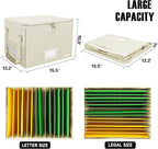 ENGPOW File Box with Lock, Fireproof Document Box with Zipper Lid, Collapsible File Storage Organizer Filing Cabinet with Handles, Portable Home Office Safe for Hanging Letter/Legal Folders, Beige