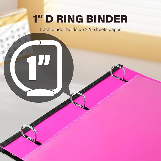MAKHISTORY 1 Inch Telescoping 3 Ring Binder-12PCS, Flexible Binder with Customized Front Cover, Holds 225 Sheets, School Office Supplies, 4 Colors