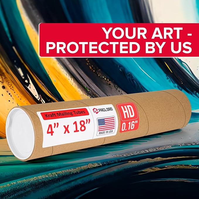 Paclord 4" x 18" Heavy-Duty Reinforced Cardboard Mailing Tube, Pack of 6 Tubes with 12 Caps – Secure USPS Approved – Great for Shipping and Storing of Prints, Artwork, Posters or Documents