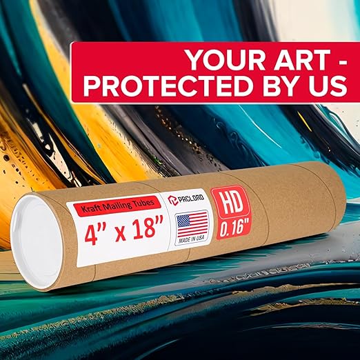 Paclord 4" x 18" Heavy-Duty Reinforced Cardboard Mailing Tube, Pack of 4 Tubes with 8 Caps – Secure USPS Approved – Great for Shipping and Storing of Prints, Artwork, Posters or Documents