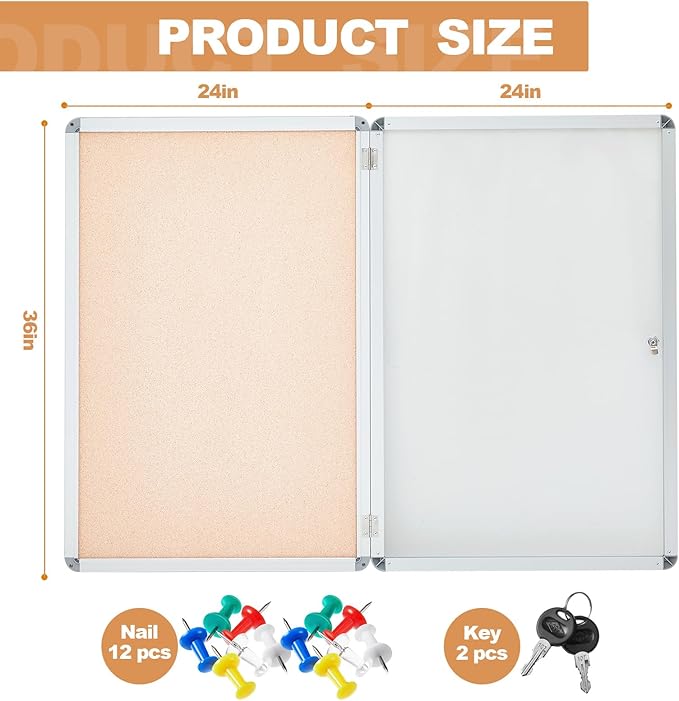 Geetery 36 x 24 Inch Enclosed Fabric Bulletin Board Tamperproof Lockable Noticeboard Fabric&Aluminium Frame Display Cases Wall-Mounted Display Case for School, Office - Secure, Durable Design(Beige)