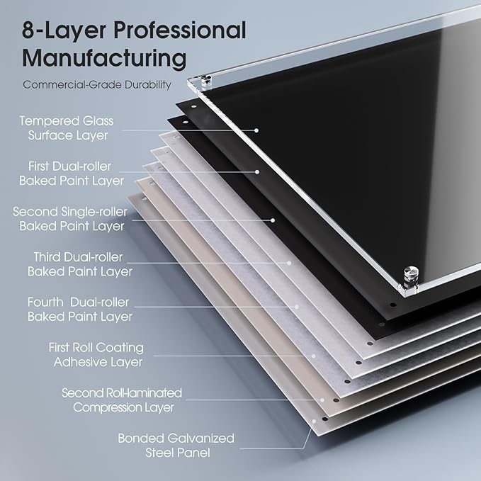 MaxGear Glass Whiteboard, Tempered Magnetic Dry Erase Board 96 x 48 Inch Black, Frameless Wall Mounted, Office Classroom Conference Room Home Use, Includes Markers, Eraser, Magnets & Mounting Kit