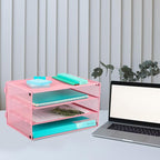 EASEPRES Paper Organizer Tray, 3 Tier Mesh Desk File Organizer Letter Sorter Holder for Home Office, Pink