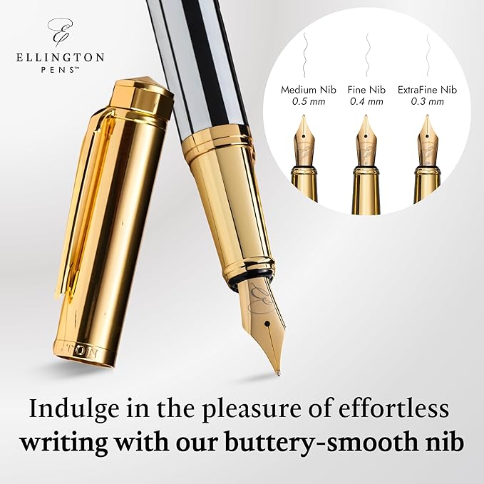 Ellington Pens Luxury Fountain Pen Set - Extra Fine Nib- Includes 3 Ink Cartridges, Refillable Ink Converter, Gift Box- Fountain Pens For Writing, Calligraphy, Journaling, Sketching (Master Chopin)
