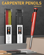 STAGEEK 14 Pack Carpenter Pencil Set with Sharpener, Mechanical Carpenter Pencils with 60 Refills, Deep Hole Long-Nib Marker Pens, Carbide Scribe Tool & Construction Pencils for Architect with Case