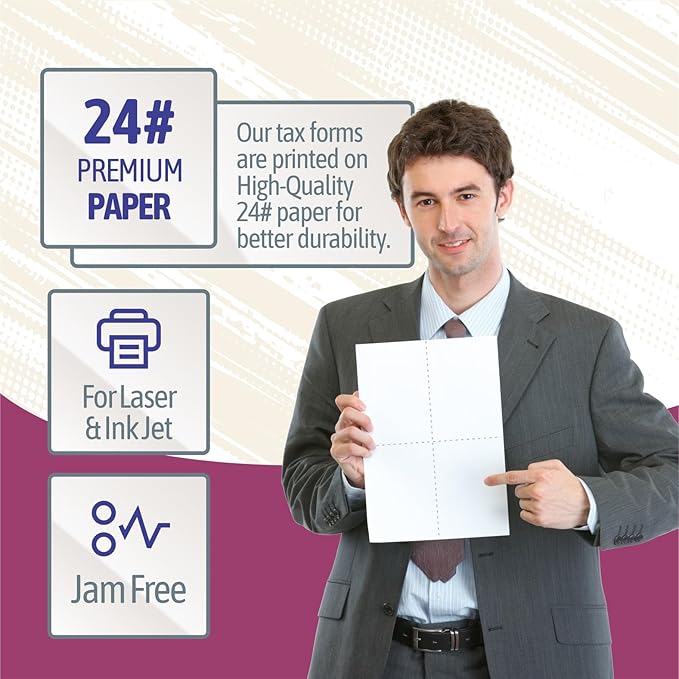 NextDayLabels - W-2 4-Up Employee Tax Forms, Instructions on Back" for 2025, for Laser/Inkjet Printer. Compatible with QuickBooks and Accounting Software ETC. (Pack of 50 Sheets & Self Seal Envelopes)