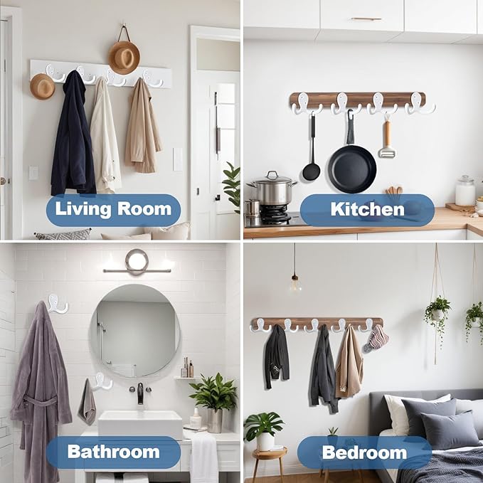 CBWLWJ 10 Pack Coat Hooks Wall Hooks for Hanging, Heavy Duty Double Prong Metal Hook Wall Mounted for Living Room, Bathroom, Kitchen, Bedroom for Coat, Bag, Scarf, Towel, Hat, Key, Cup (White)