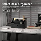 Rebee Vision Pine Wooden Mail Organizer for Desk - Farmhouse Mail Sorter Countertop Organizer for Office Desk & Home Decor - Letter Holder with Drawer for Store Jewelry (Black)
